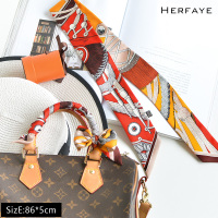 新款真丝绑包包手柄巾绑包丝巾系缠手提包长条丝带双面蚕丝围巾女 卡其色 骑兵T