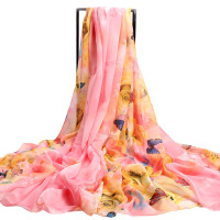 杭州纱巾超大雪纺丝巾春秋围巾女冬季韩版百搭沙滩巾夏季防晒披肩 岁月-蝶粉