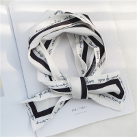 春秋百搭领巾丝巾小长条窄韩国法式复古小丝巾女百搭装饰发带丝带 边框字母白色