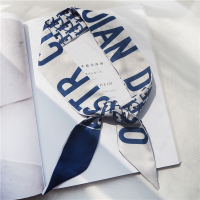 丝巾女百搭夏薄韩国法式复古发带懒人小长条围巾头巾飘带丝巾腰带 D印藏青