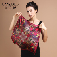 蓝之蓓夏薄护颈桑蚕丝领巾杭州丝绸小方巾防晒短丝巾真丝围脖巾女 玫瑰人生