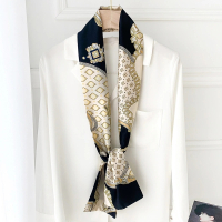 小长条细窄丝巾女百搭发带春秋薄款围巾飘带衬衣韩国小领巾绑包 方框黑色