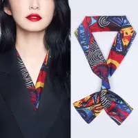 小丝巾春秋搭配衣服白衬衣的窄长条女装饰围巾配衬衫丝带脖子配饰 璀璨星空 红蓝