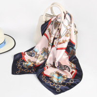 上海故事小丝巾女夏季薄款防晒90x90方巾搭配衬衫正方形四方围巾 时尚爱玛 深蓝