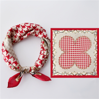 小方巾女桑蚕丝小丝巾百搭真丝围巾春秋薄款护颈围脖领巾发带 桑蚕丝-圆扣千鸟格红色