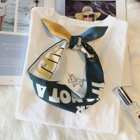 ins韩国百搭新款小丝巾职业装饰小领巾头巾小长条绑包飘带春秋季 墨绿字母