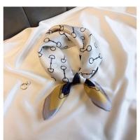 真丝小方巾女春款印花西装搭配领巾气质拼色杭州丝绸丝巾韩版装饰 锁扣黄边