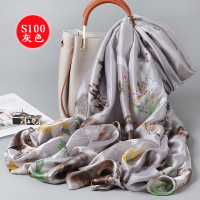 围巾女薄款丝巾桑蚕丝长款披肩两用纱巾春秋冬百搭妈妈款中年新品 S100灰色