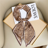 春秋衬衣护颈细窄新款飘带小丝巾女长条百搭豹纹西装装饰领巾发带 豹纹-卡其