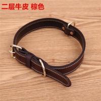 狗狗用品牛皮狗牌项圈狗圈颈圈刻字中型犬大型犬拉布拉多金毛脖圈 深棕色(二层牛皮) 小号2.0(脖围28-36CM