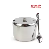 不锈钢带盖糖盅调味罐商用调料盒带勺味精罐装盐辣椒油罐 调料盒 小8cm加厚糖盅 1个装