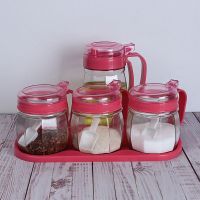 玻璃调料盒调味罐组合套装家用油壶酱油瓶醋瓶香油瓶盐罐厨房用品 红色 1调味罐(无赠品)