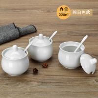 [3-4件套]陶瓷调料罐调料盒调味罐调味盒调料盒调味瓶厨房盐罐 鼓型调味罐三个[陶瓷盖不带底座] 白瓷款(无花纹)