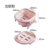 折叠洗脚盆塑料滚轮六轮足浴桶简约家用式按摩便携式泡脚神器批发 粉色折叠泡脚桶4轮脚板