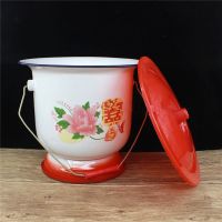 铁小痰盂女搪瓷尿桶大人尿盆带盖防臭家用起夜桶老人卧室加厚尿壶 26CM带提痰盂+盖子