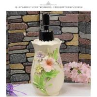 欧式浴室创意洗手液瓶子按压陶瓷树脂沐浴乳液瓶洗手液分装瓶瓶 乳液瓶-鲜花