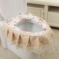 四季通用马桶垫拉链式可水洗坐便套三件套丝绒蕾丝家用加厚马桶套 金色年华单件套