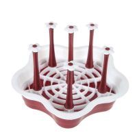 创意玻璃杯架沥水杯架晾杯子架置物架玻璃杯茶杯收纳架子水杯挂架 樱桃红 6位花型款[沥水盘]