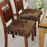 [两侧防滑绑带]冬季防滑坐垫加厚毛绒欧式餐椅垫学生办公室垫 加厚韩国绒-咖啡色 一个坐垫40*40cm(两侧绑带)