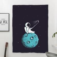 卡通宇航员伸缩杆魔术贴窗帘免打孔自粘卧室遮光家用客厅儿童房 月球自拍-魔术贴 宽1mx高1m