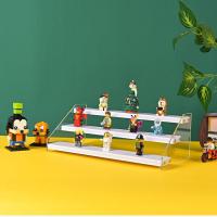 积木手办展示盒亚克力盲盒展示架实木化妆收纳展示盒娃娃 白色小号三层阶梯长度20CM