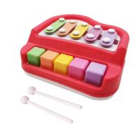 益智星敲琴 八音阶二合一可敲可弹敲击乐器大号手敲琴宝宝1-3岁 五键红色敲琴(送乒乓球一套)