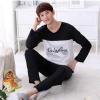 男士睡衣长袖春秋睡衣男士青少年学生夏季薄款空调睡衣男 单套：only字母 M码（160cm/95斤内）