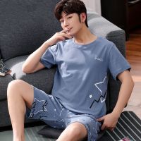 男士睡衣夏装短袖短裤男式家居服夏天薄款青年大码夏季套装可外穿 3116五角星[单套] L码[100-135斤]