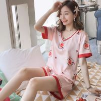 睡衣女春秋季冰丝V领长袖长裤仿真丝大码韩版休闲家居服两件套装 Dx粉色猪猪头 M (80-95斤)