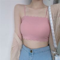 内衣女学生新款韩版无钢圈裹胸抹胸打底吊带小背心内穿防走光文胸 藕粉 1件装 均码 建议75-120斤
