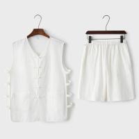 夏季薄款棉麻马甲背心爷爷套装男复古轻薄马褂民国风老人衣服汗衫 白色 M