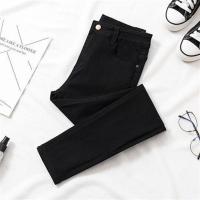 2021新款斜纹烟灰色牛仔裤女高腰显瘦九分紧身小脚裤女豹纹 101-黑色长裤 26 S 建议 80-90斤