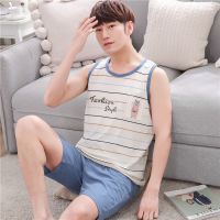 无袖背心睡衣男夏季棉质宽松加大码中年可外穿韩版薄款家居服套装 1149[背心短裤套装] 4XL [推荐200-235斤]