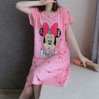 睡衣女夏季韩版睡裙加大码可爱学生胖MM短袖宽松可外穿薄款家居服 [单件]粉米妮 3XL 160-180[亏本赚人气]