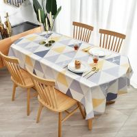 桌布长椭圆形防水防油防烫免洗北欧风ins长方形PVC餐桌垫茶几台布 PVC三角黄(无味防水防油免洗) 90*90cm[适
