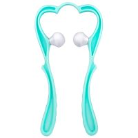 睦睦欧手动颈椎按摩器多功能夹脖子揉捏腰椎肩颈仪颈部颈夹器家用 升级版加长实心[蓝色]送穴位图