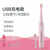超声波震动软毛电动牙刷充电式成人懒人自动学生宿舍儿童洁齿神器 粉色线充两刷头