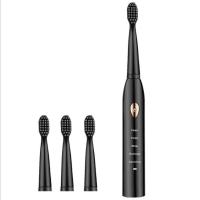 亿鸿新款五档电动牙刷成人快速充电声波震动电动牙刷儿童电动牙刷 黑金[原配4刷头]