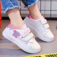 女童小白鞋2021新款儿童板鞋新款小学生百搭童鞋女孩春秋皮面鞋子 安比酷802粉色 27 码(内长16.5CM)