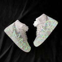 aj儿童鞋男童2021新款春夜光小学生潮鞋空军一号高帮反光时尚板鞋 白灰[907A甩墨单鞋] 28 内长17.7