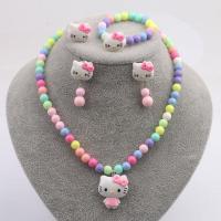 女童公主可爱儿童项链手链套装KT猫戒指耳环耳夹儿童玩具艾莎饰品 实色猫咪