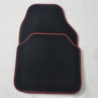 绒面汽车通用脚垫地毯脚垫防滑脚垫阻燃脚垫防水垫包围保护垫 薄款红边(四片装)