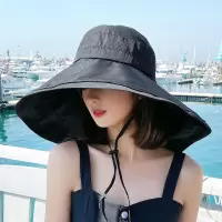 顶瓜瓜大沿帽女士防紫外线户外大檐太阳帽夏季遮阳渔夫帽遮脸帽子 黑色 均码