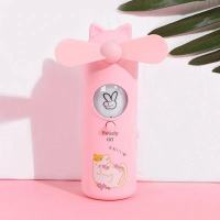 usb手持小风扇迷你充电随身便携手持式学生可爱办公桌上电风扇灯 石头剪子布/粉