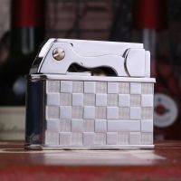 jobon/中邦让子弹飞同款煤油打火机按压自动点火金属防风老式复古 银色方格 送火石[自备煤油才可使用]