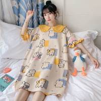 睡衣睡裙女夏季宽松加大码学生胖mm公主ins风孕妇春秋天家居服甜 睡裙-小猫 [收藏店铺优先发货] M 建议[80-10