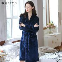 [法兰绒]冬季珊瑚绒睡袍女加厚法兰绒浴袍女士大码家居服 藏青色普袍 均码 100斤—175斤