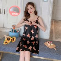 新款国潮风京剧脸谱睡衣女冰丝个性宫廷古风夏季仿真丝绸睡裙女 1127小熊(带胸垫) M(建议80-100斤)