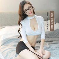 性感教师秘书制服极度诱惑免脱包臀裙激情套装情趣内衣女变态骚 白色清纯 职业套装[上衣+短裙