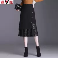 雅鹿高档雪纺黑色半身裙2021新款小个子百搭显瘦包臀裙蕾丝半身裙 黑色 M 建议90-100